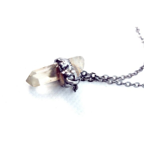 Raw quartz crystal necklace handmade gothic metalwork jewelry men's minimal - Picture 10 of 11